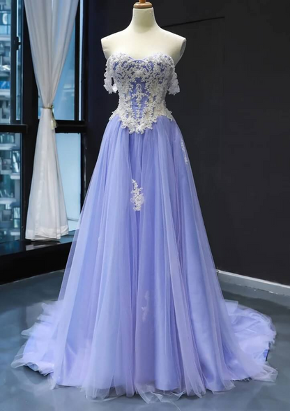 Robe de bal bustier violette en satin avec appliques, robe de soirée formelle J9413