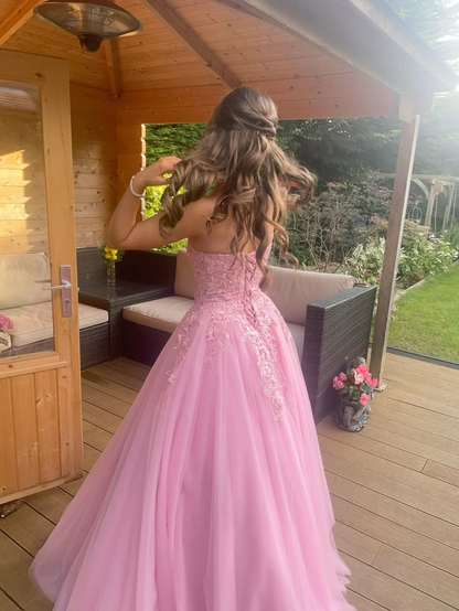 Robe de bal bustier violette en satin avec appliques, robe de soirée formelle J9413