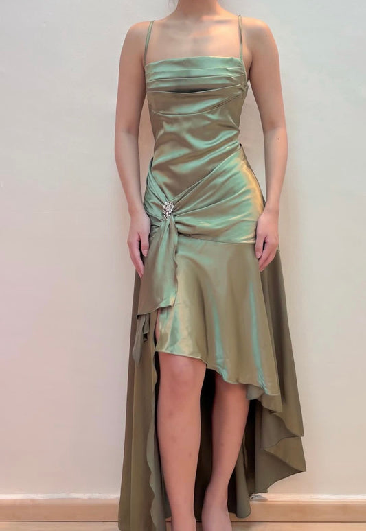 Trägerloses silbernes Vintage-Abendkleid, A-Linie, Geburtstagskleid J9370