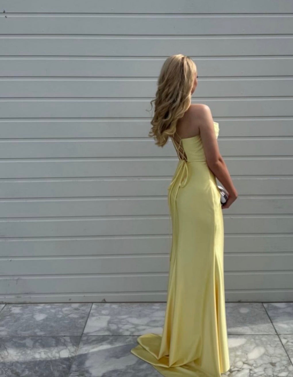 Yellow Sheath Stain Prom Dress Simple Formal Party Dress  J9501