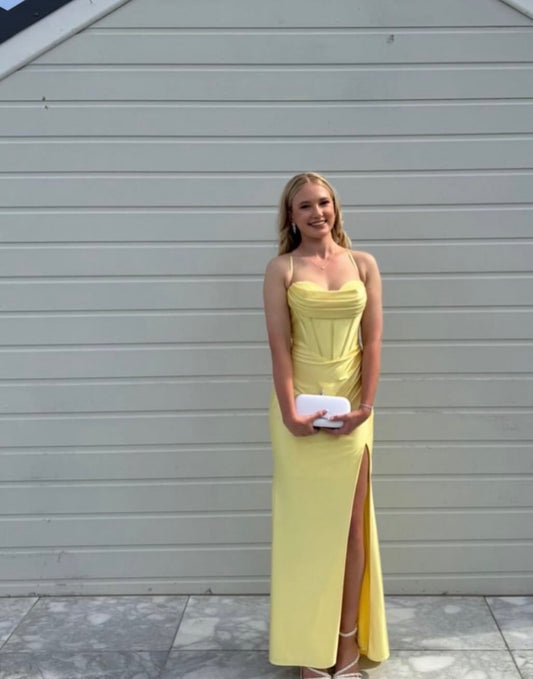 Yellow Sheath Stain Prom Dress Simple Formal Party Dress  J9501