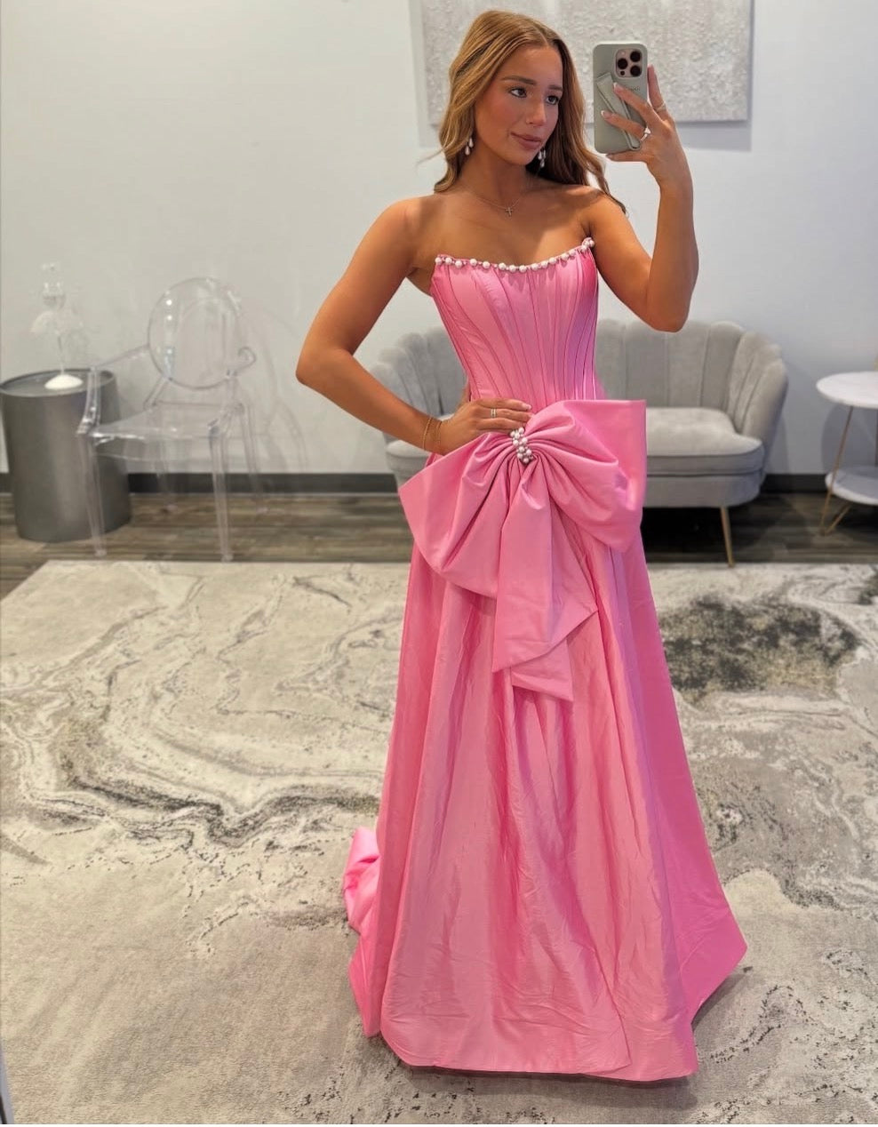 Trägerloses silbernes Vintage-Abendkleid, A-Linie, Geburtstagskleid J9370