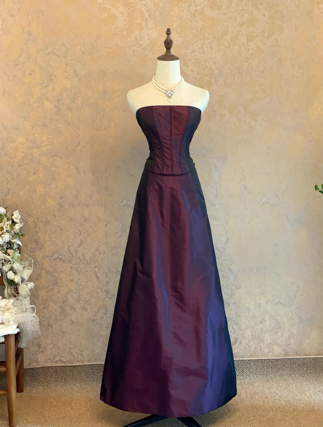 Strapless Wine Red Prom Dress Elegant Formal Evening Dress  J9511