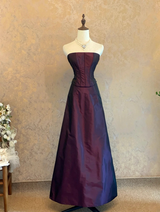 Robe de bal bustier violette en satin avec appliques, robe de soirée formelle J9413