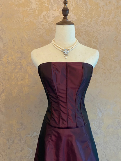 Strapless Wine Red Prom Dress Elegant Formal Evening Dress  J9511