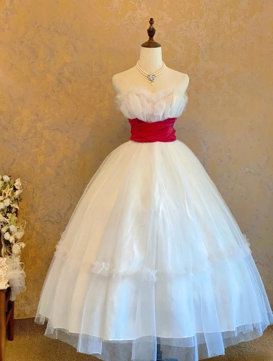 Sweetheart A Line White Birthday Dress Tulle Prom Party Dress  J9513
