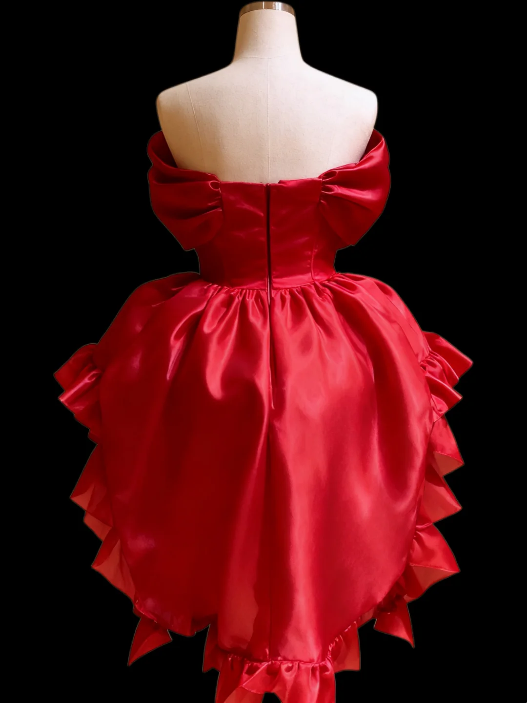 Off The Shoulder Red Short Dress Satin A Line Birthday Dress  J9518
