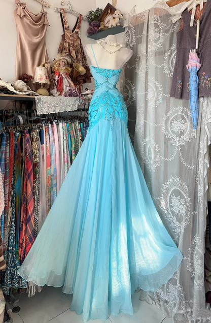 Sweetheart Blue Mermaid Prom Dress Beaded Formal Party Dress  J9531