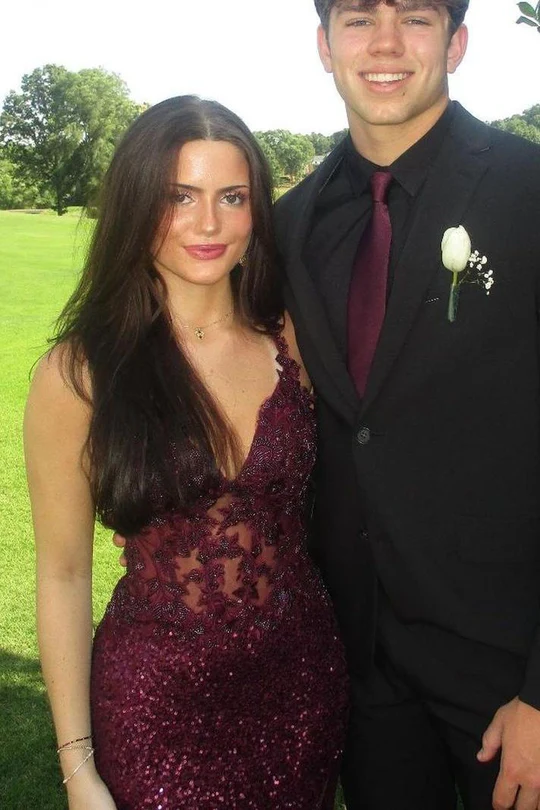 Grape V-Neck Sequins Appliques Mermaid Long Prom Dress  J9534