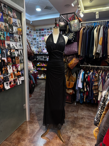 Halter Black Chiffon Prom Dress Sheath Evening Dress  J9535