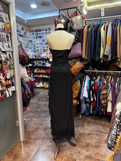 Halter Black Chiffon Prom Dress Sheath Evening Dress  J9535