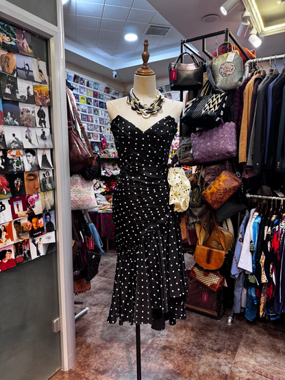 Polka Dots Satin Midi Party Dress Formal Party Dress Birthday Dress  J9537