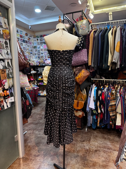 Polka Dots Satin Midi Party Dress Formal Party Dress Birthday Dress  J9537