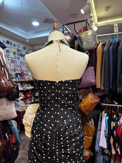 Polka Dots Satin Midi Party Dress Formal Party Dress Birthday Dress  J9537