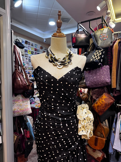 Polka Dots Satin Midi Party Dress Formal Party Dress Birthday Dress  J9537