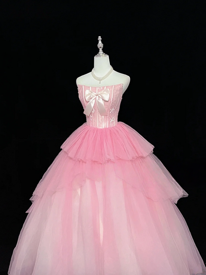 Ball Gown Pink Prom Dress With Blow Tulle Sweet 16 Birthday Dress  J9539