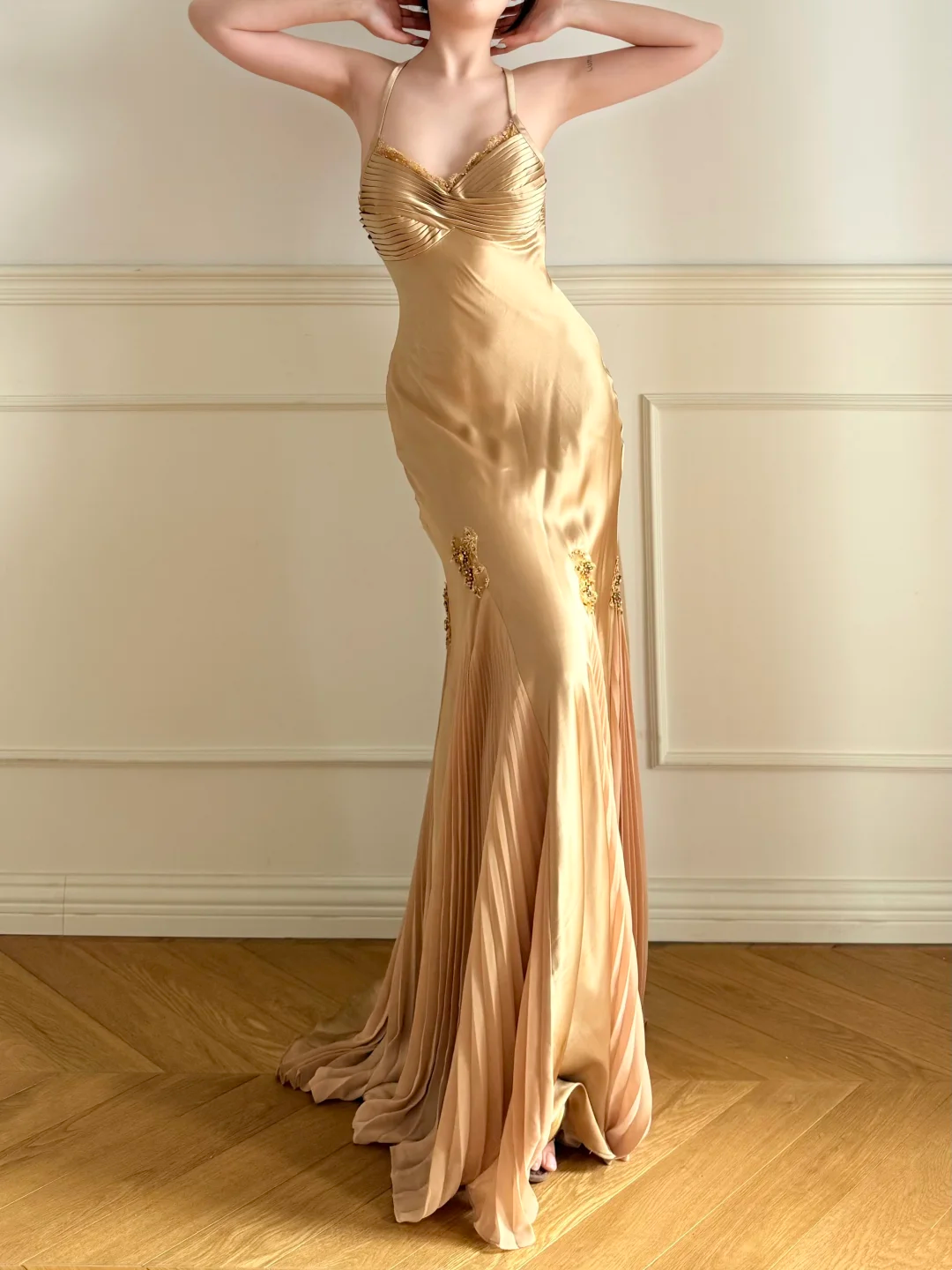 Robe de bal bustier violette en satin avec appliques, robe de soirée formelle J9413