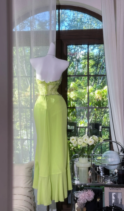 Strapless Ruffled Chiffon Prom Dress Sequin Party Dress  J9545