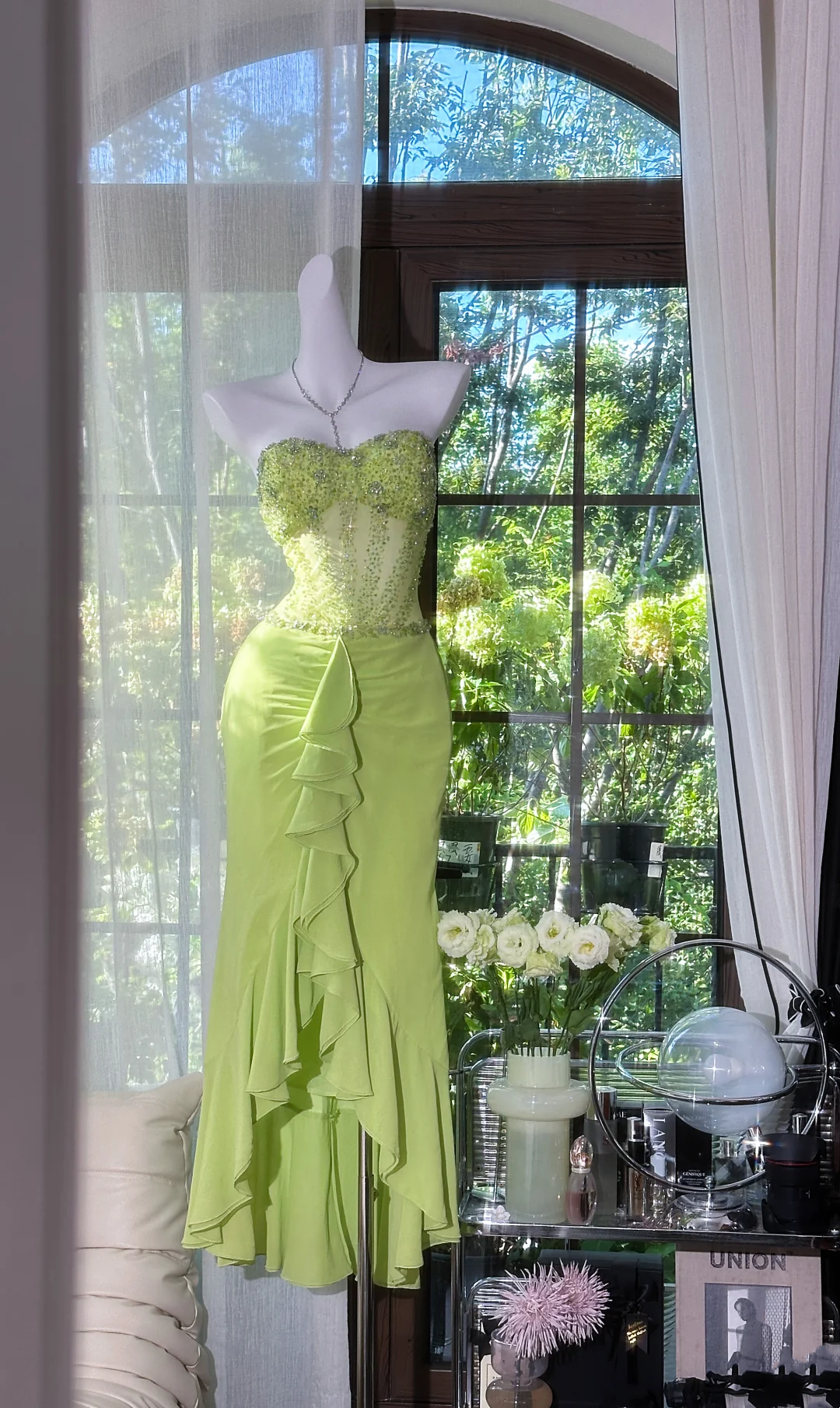 Strapless Ruffled Chiffon Prom Dress Sequin Party Dress  J9545