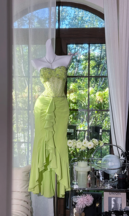 Strapless Ruffled Chiffon Prom Dress Sequin Party Dress  J9545