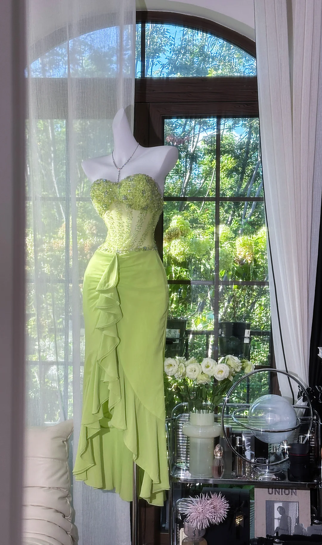 Strapless Ruffled Chiffon Prom Dress Sequin Party Dress  J9545