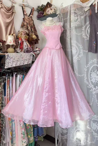 Trägerloses silbernes Vintage-Abendkleid, A-Linie, Geburtstagskleid J9370