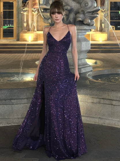 Robe de bal bustier violette en satin avec appliques, robe de soirée formelle J9413