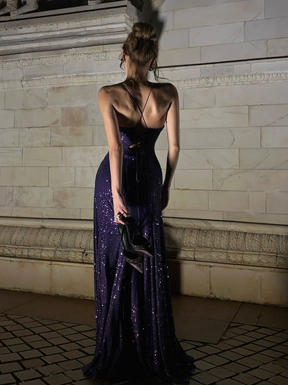 Robe de bal bustier violette en satin avec appliques, robe de soirée formelle J9413