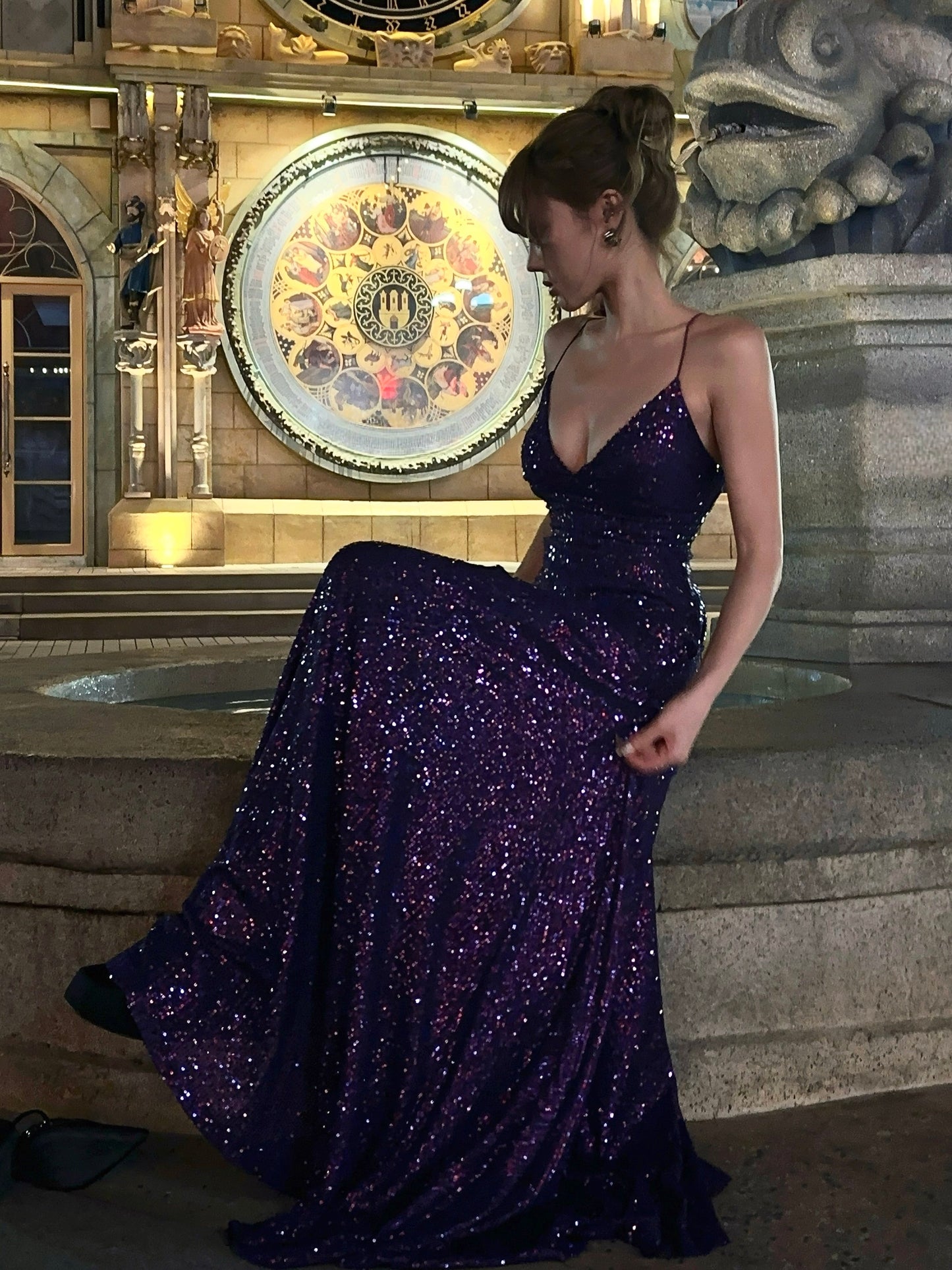 Robe de bal bustier violette en satin avec appliques, robe de soirée formelle J9413
