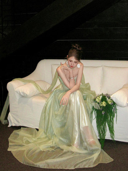 Trägerloses silbernes Vintage-Abendkleid, A-Linie, Geburtstagskleid J9370