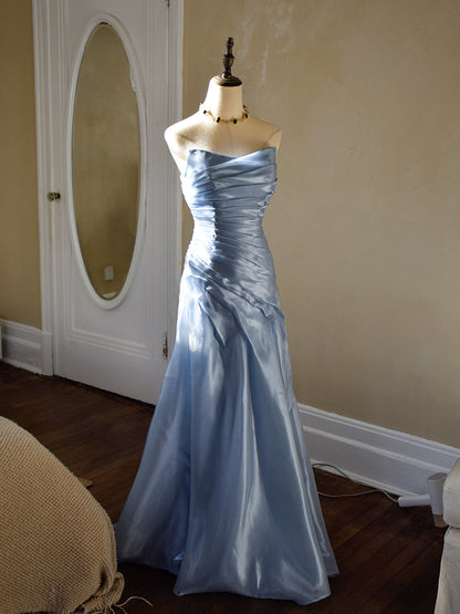 Blue  Mermaid  Evening Gown Elegant Strapless Prom Dress  J9555