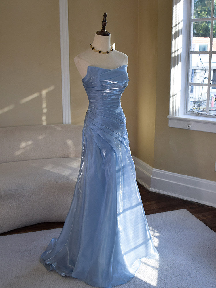 Blue  Mermaid  Evening Gown Elegant Strapless Prom Dress  J9555