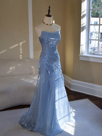 Blue  Mermaid  Evening Gown Elegant Strapless Prom Dress  J9555