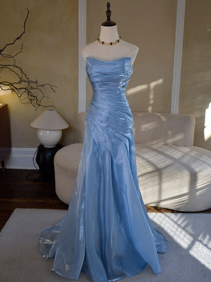 Blue  Mermaid  Evening Gown Elegant Strapless Prom Dress  J9555