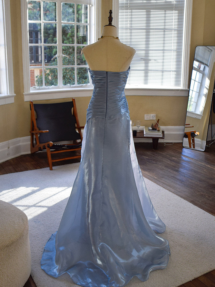 Blue  Mermaid  Evening Gown Elegant Strapless Prom Dress  J9555