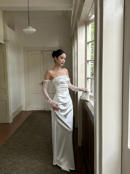 Strapless Sheath Stain White Evening Dress Elegant Wedding Dress  J9558