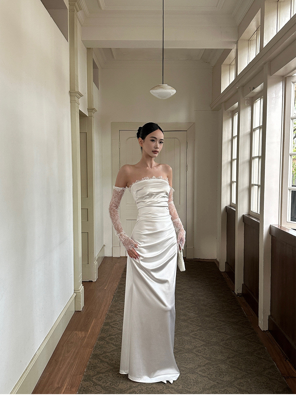 Strapless Sheath Stain White Evening Dress Elegant Wedding Dress  J9558