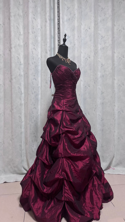 Sweetheart Dark Red Prom Dress Ball Gown Birthday Dress  J9564