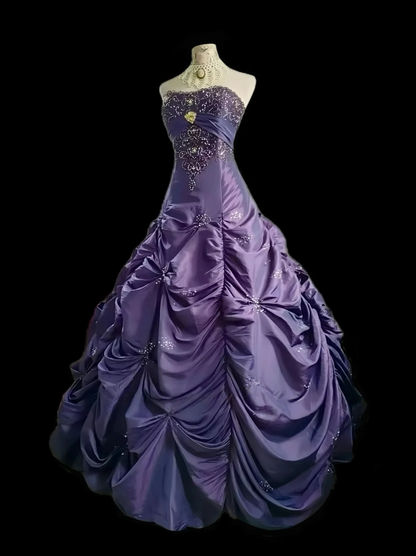 Strapless Ball Gown Purple Birthday Dress Beaded Formal Prom Dress J9570