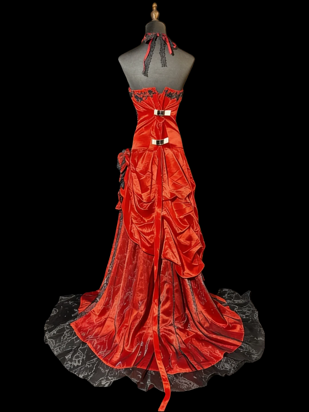 A Line Red Satin Prom Dress With Appliques Retro Formal Evening Dress J9571