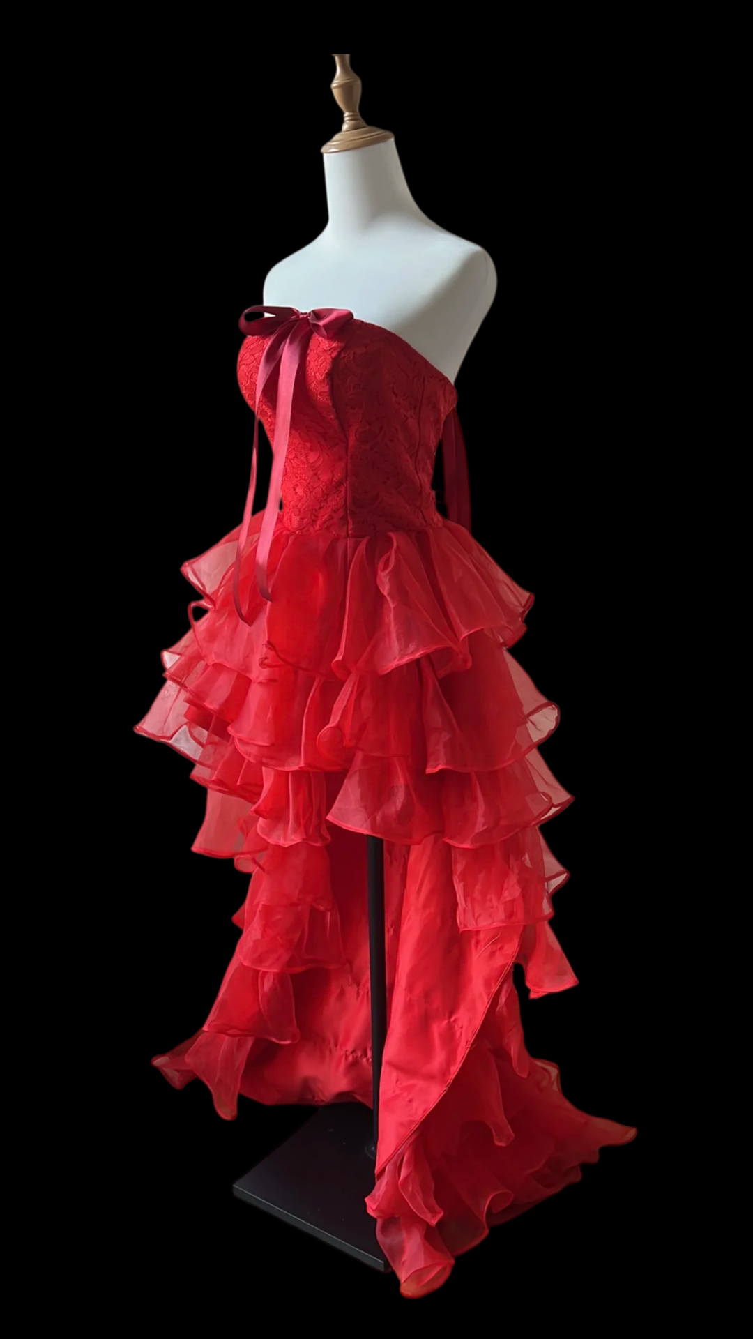 Strapless Red A Line Prom Dress Layered Chiffon Formal Party Dress J9572