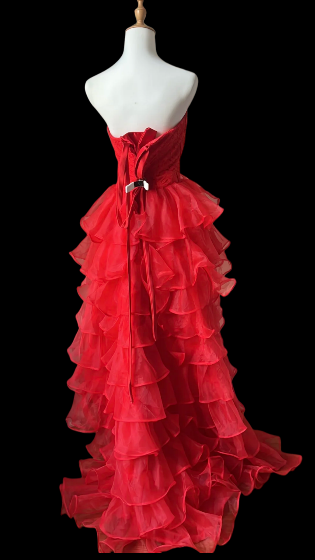 Strapless Red A Line Prom Dress Layered Chiffon Formal Party Dress J9572