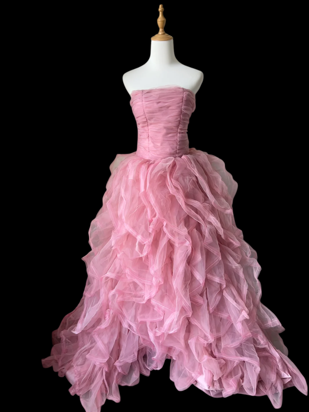 Strapless Pink Ruffled Prom Dress Ball Gown Birthday Dress J9575