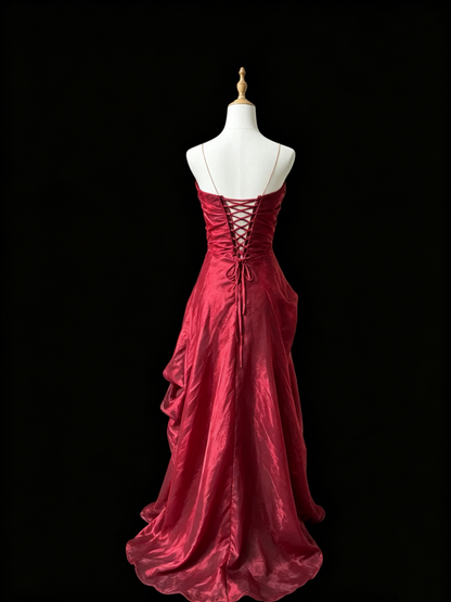 Strapless Burgundy Retro Prom Dress A Line Formal  Dress J9577