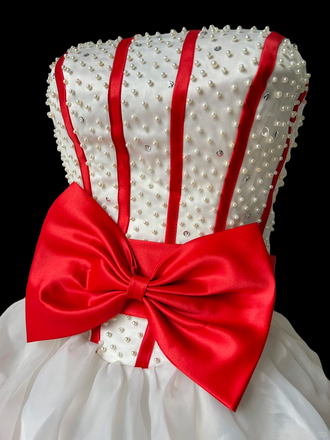 Strapless White Red Ball Gown Sweet 16 Birthday Dress Pearls Beaded Formal Dress J9579