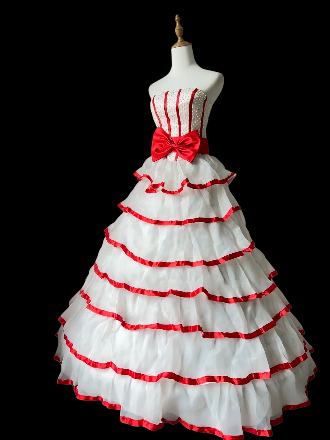 Strapless White Red Ball Gown Sweet 16 Birthday Dress Pearls Beaded Formal Dress J9579
