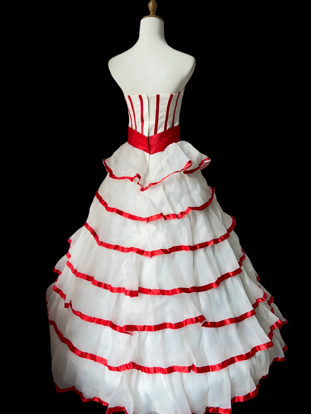 Strapless White Red Ball Gown Sweet 16 Birthday Dress Pearls Beaded Formal Dress J9579