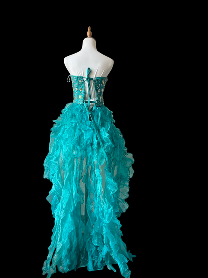 Robe de bal bustier violette en satin avec appliques, robe de soirée formelle J9413