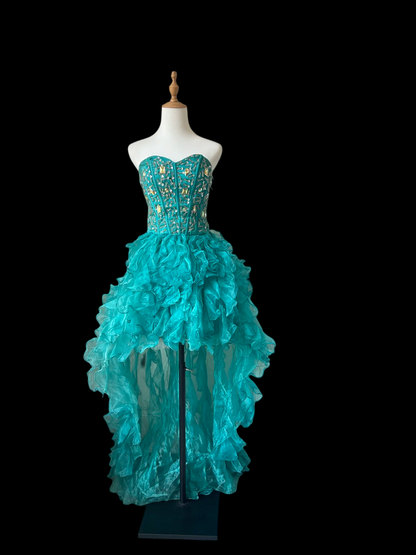 Robe de bal bustier violette en satin avec appliques, robe de soirée formelle J9413