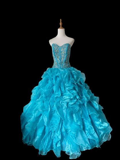 Sweetheart Ball Gown Blue Prom Dress Sweet 16 Birthday Dress  J9582